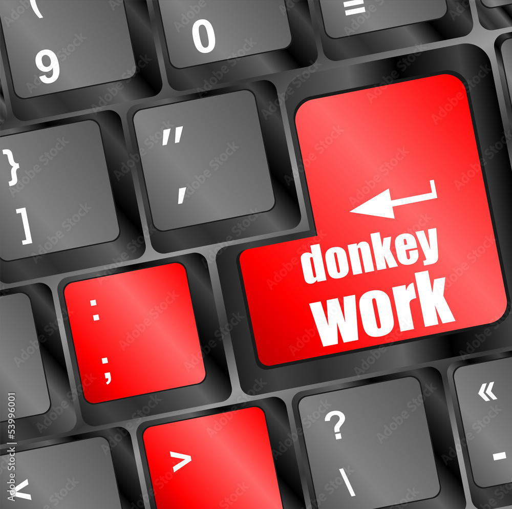 Poster donkey work button on computer keyboard key
