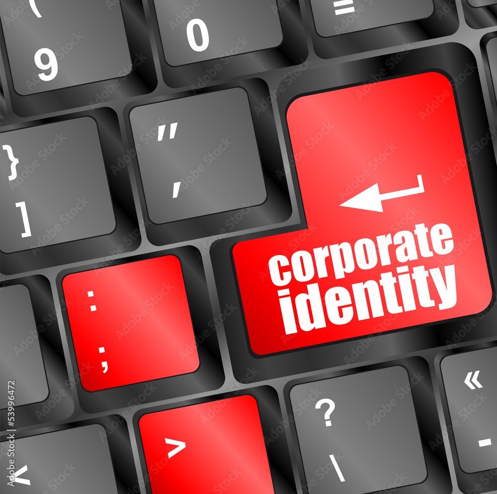 Poster corporate identity button on computer keyboard key