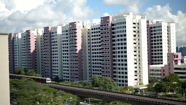 Singapore Mass Rapid Transit traveling through neighbourhood