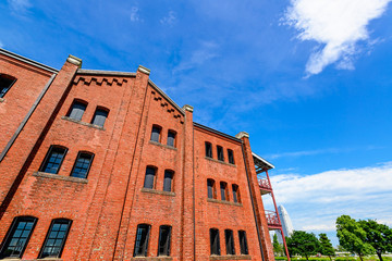 An Old Red Brick Warehouse in Brick park, Yokohama, Japan.