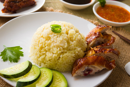  hainan chicken rice , singapore food with materials as backgrou