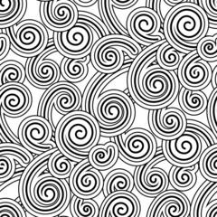 Abstract swirls, black and white seamless pattern