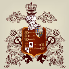 Heraldic design with coat of arms and shield in vintage style