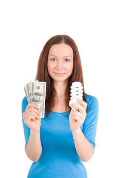 girl with bulb and money