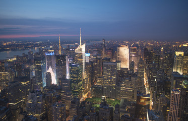 Midtown skyscrapers at nigh as seen from Empire State Building