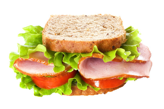 Ham sandwich closeup.