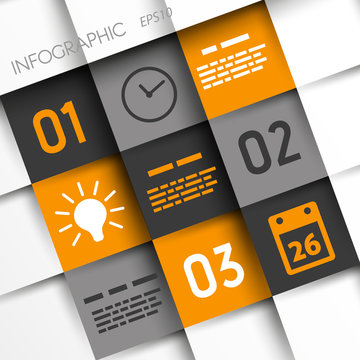 orange and grey infographic squares with time icons