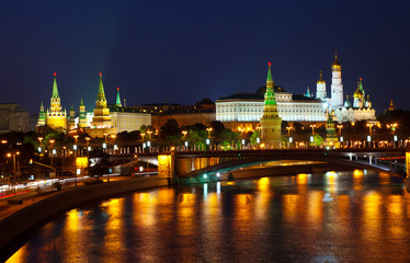 Moscow Kremlin  and   Moskva River in night. Russia
