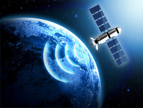 planet earth and satellite transmission data in space