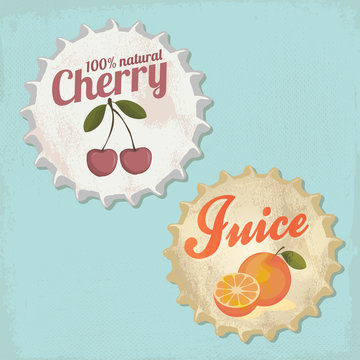 Vintage botle cap design - Orange and Cherry Juice