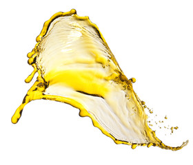 Flying splash yellow liquid on a white background