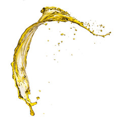 Flying splash yellow liquid on a white background - obrazy, fototapety, plakaty
