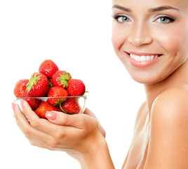 cheerful girl with strawberries