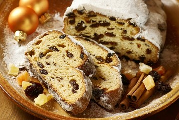 Christmas stollen, dried fruits, nuts and spices.
