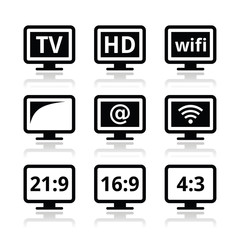 TV monitor, screen icons set