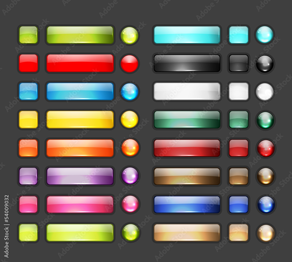 Poster set of glossy button icons for your design