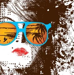 Crédence de cuisine en verre imprimé Visage de femme Femmes en lunettes de soleil
