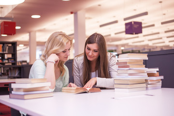 Zwei Damen lernen in Bibliothek