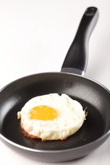 Fried egg on frying pan