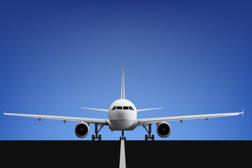 Naklejka premium Airplane on the runway front view