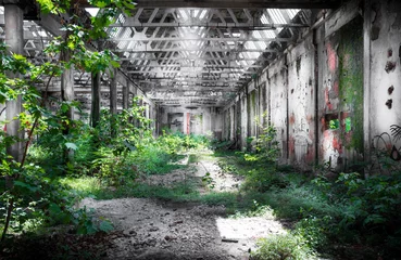 Papier Peint photo Lavable Vieux bâtiments abandonnés délabrement industriel