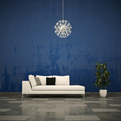 weisses Sofa vor blauer Wand