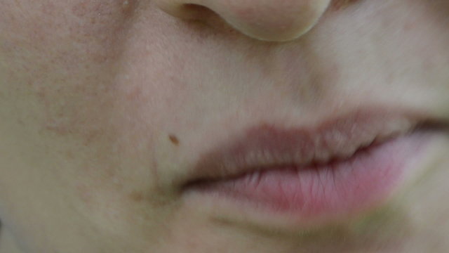 macro woman face lips mouth eat ecologic blackberry smile