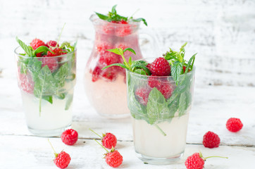 Lemonade with raspberry and mint