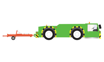 A Green Airport Pushback Tractor and Tow Bar