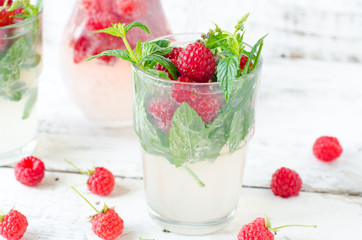 Lemonade with raspberry and mint
