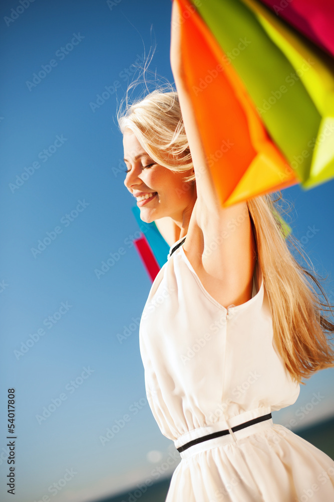 Poster woman with shopping bags