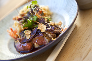 Bœuf, tempura, japonais, asiatique, sauce, caramel