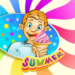 Cartoon little boy eating ice cream