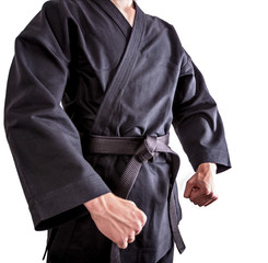 Karate fighters in black kimono