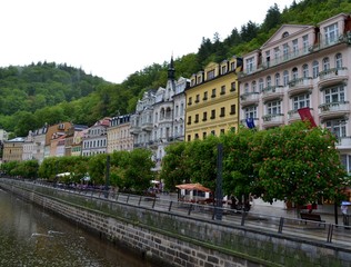 A stream in Karlovy Vary and buildings