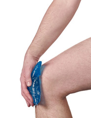 Cool gel pack on a swollen hurting knee.
