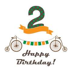 Celebration card for 2st birthday in retro desing