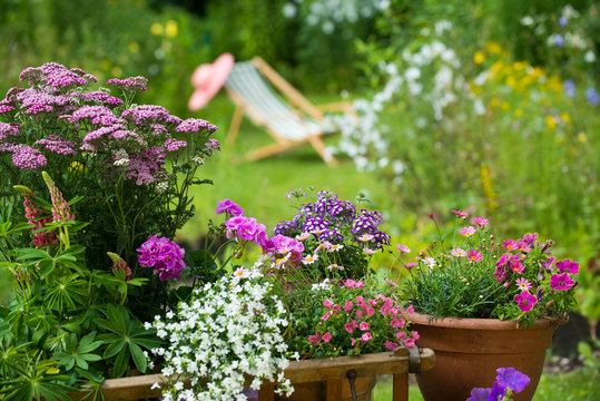 Gartenidylle mit Leiterwagen