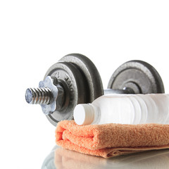Dumbbell with water and towel