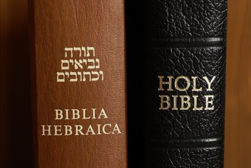 Close up of hebrew and english Bible.