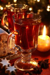 Tea with spices and Christmas decorations
