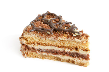 Slice of cream cake with chocolate