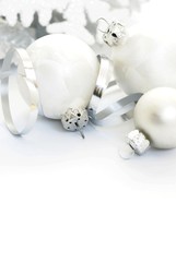 White Chistmas ornaments on white background