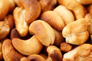 Roasted cashew nuts close up