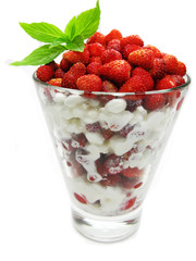 wild strawberry fruit dessert with yogurt