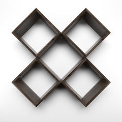 Fototapeta premium Four Box shelves on white wall