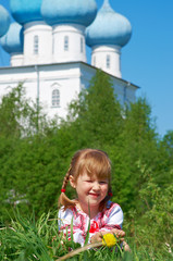  Russian  girl on church