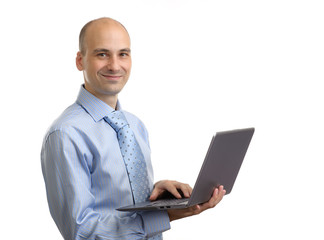 young business man using laptop isolated over white background