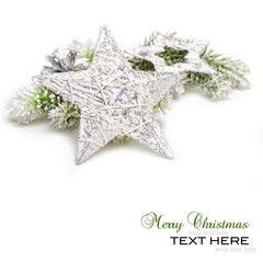 Silver Christmas stars on white background