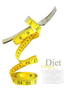 Balanced diet represented by a fork on measuring tape